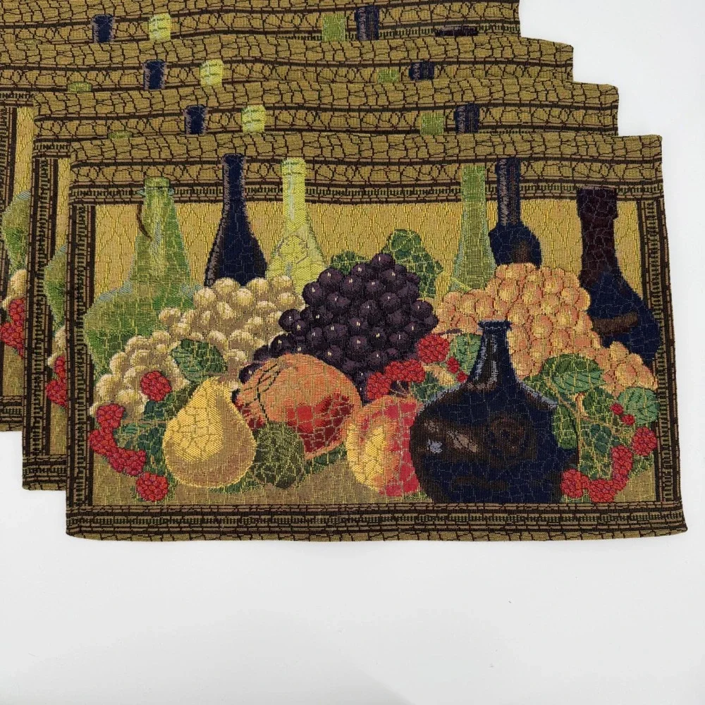 Vintage Tapestry Placemats Set Wine Grape Fruit Tuscan Italian Country Woven 6